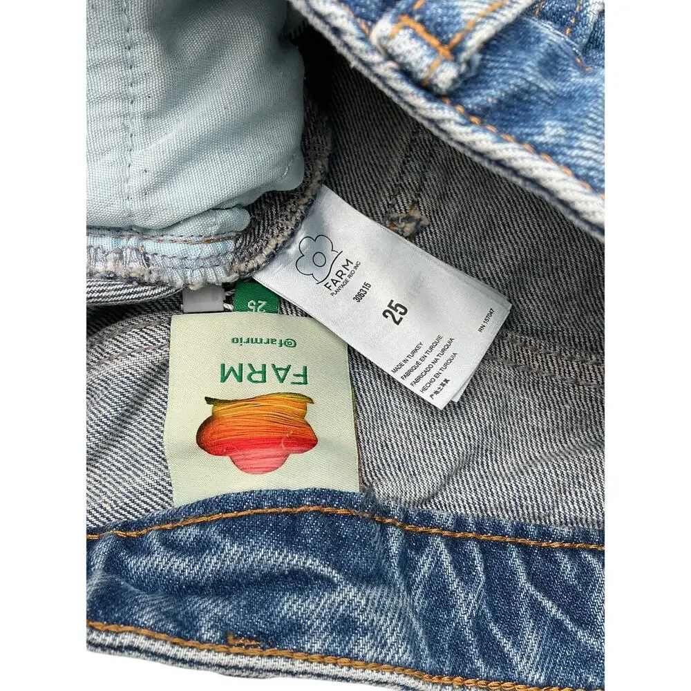 Farm Rio Crochet-Paneled Green Cotton Denim Shorts Size 25 - Picture 4 of 4